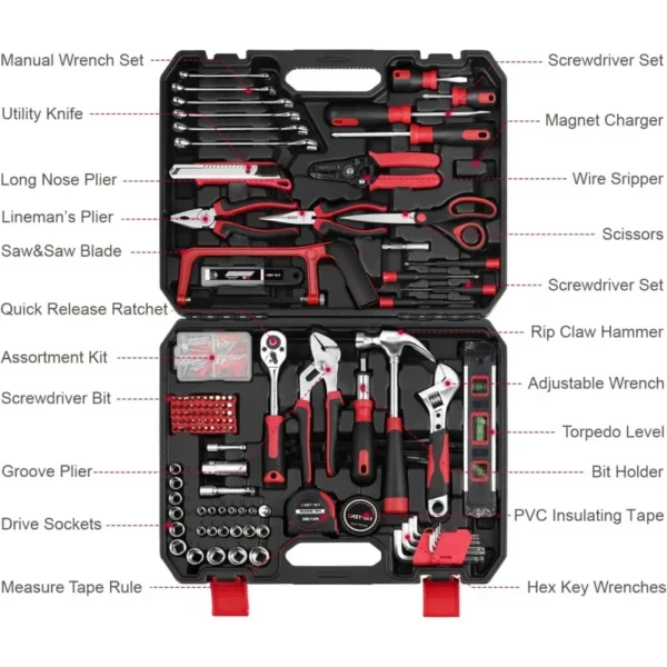218-Piece Household Kit, Repair Set, Homeowner, Plier, Screwdriver , Socket and Toolbox Stor - Image 2