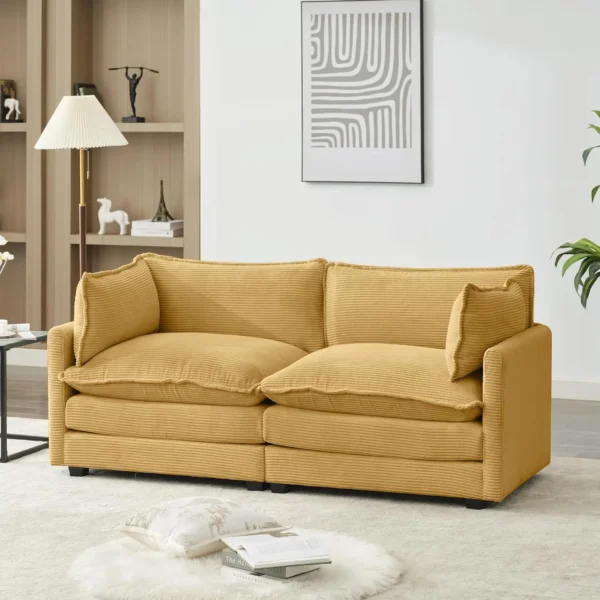 Comfy Cloud Couches Sectional Sofa, Corduroy Sectional Sofas Couches with 2 Movable Ottoman for Living Room(Navy, U Shape) - Image 2