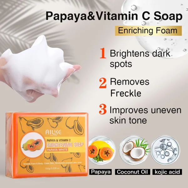 AILKE Skin Whitening Handmade Soap -Organic Papaya Soap For Black Spots, Clean Stains, Improves Dull Skin, Face & Body & Hands - Image 4