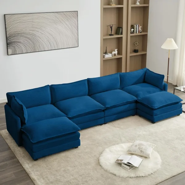 Comfy Cloud Couches Sectional Sofa, Corduroy Sectional Sofas Couches with 2 Movable Ottoman for Living Room(Navy, U Shape) - Image 3