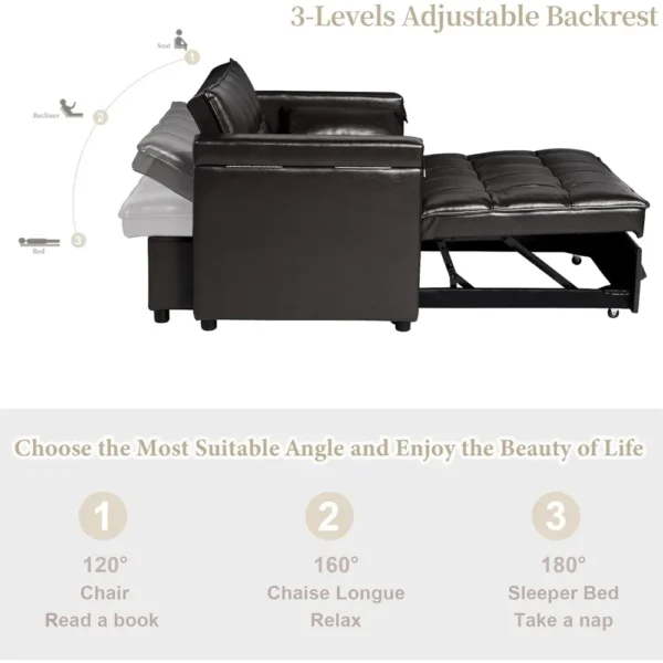 Convertible Sofa Bed, 3-in-1 Multi-Functional Faux Leather Sleeper Couch Pull-Out Bed, 48'' Loveseat Bed Chaise Lounge - Image 4