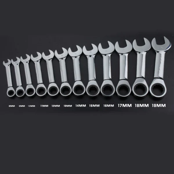 8-19mm Short Handle Ratchet Handle Wrench CR-V Combination Wrenches Quick Open Spanner Auto Repair Tools 1pcs