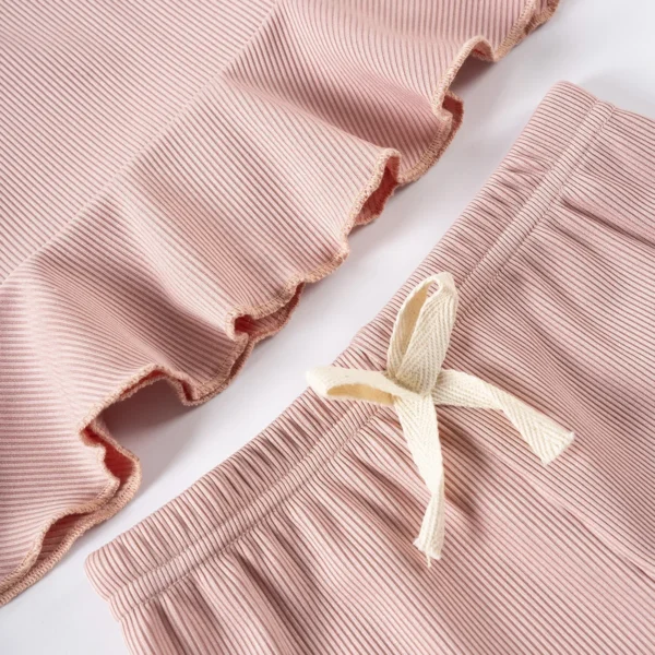 Summer children's set,bow decorated suspender with ruffled edge top, comfortable shorts, soft and comfortable fabric casual set - Image 4