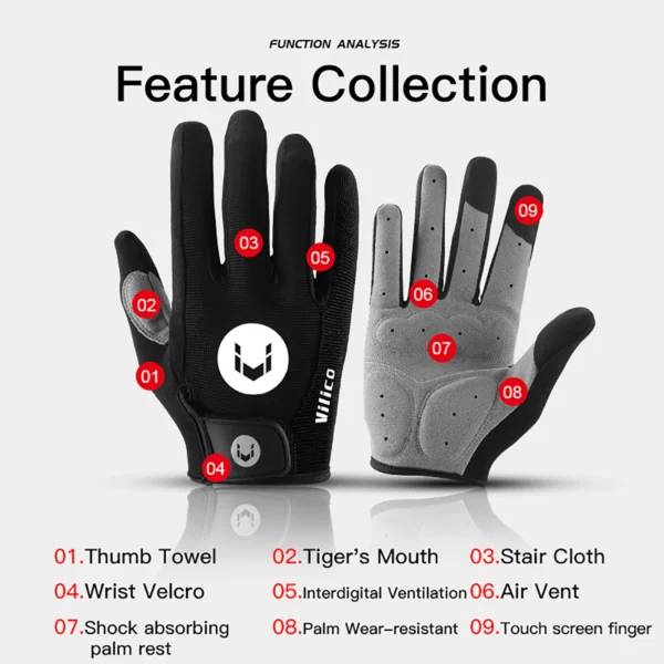 Cycling Anti-slip Full Finger Gloves MTB Bike Bicycle Gloves Pad Men Women Breathable Anti-shock Sports Gloves - Image 4
