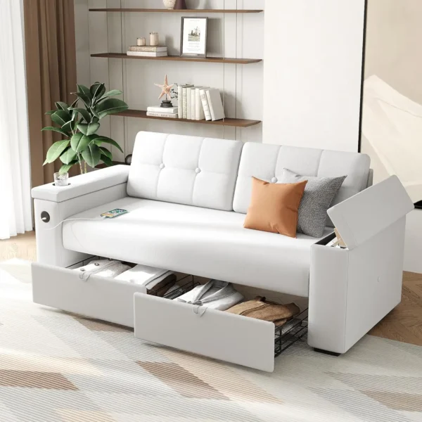 Vabches 74'' Loveseat Sofa 2 Seat Couch with 2 Drawers&2 Flip-up Storage Armlist Deep Seat Sofa Couch with USB Ports&Cup Holder