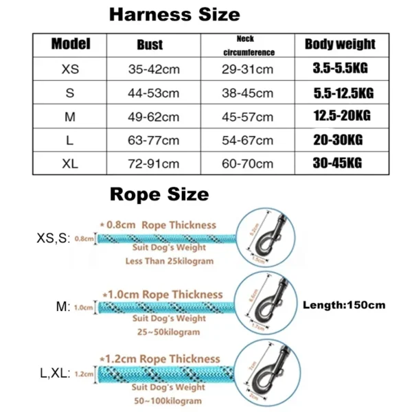 Pet Dogs Adjustable Harness Small and Large Dog Harness Vest,150cm Strong Dog Leash Pet Leashes Reflective Leash Drag Pull Tow - Image 6