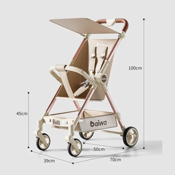 Lightweight Carry-on Stroller One-handed Foldable with Music Light Canopy for Babies Travel Awning Sitting and Lying Stroller - Image 6