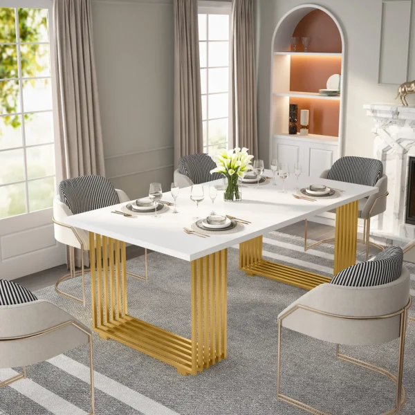 Tribesigns 70.9" Modern Office Desk, Wooden Computer Desk, White Executive Desk with Gold Metal Legs, Small Conference Table - Image 2