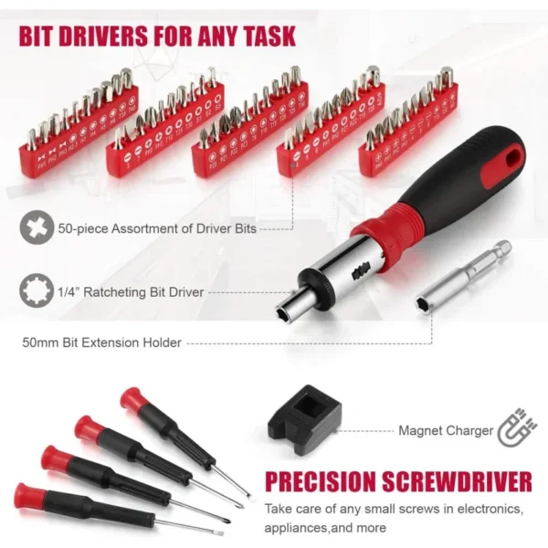 218-Piece Household Kit, Repair Set, Homeowner, Plier, Screwdriver , Socket and Toolbox Stor - Image 3