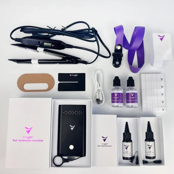 V-Light Technology Hair Extension Machine Black Hair Extension Tools Kit Set for Human Hair Extensi with V light Hair Glue - Image 2