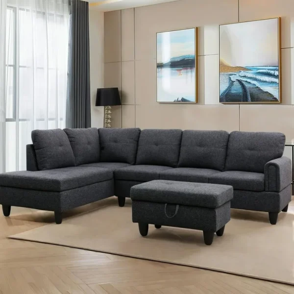 L Shaped Sectional Couch Sofa with Ottoman