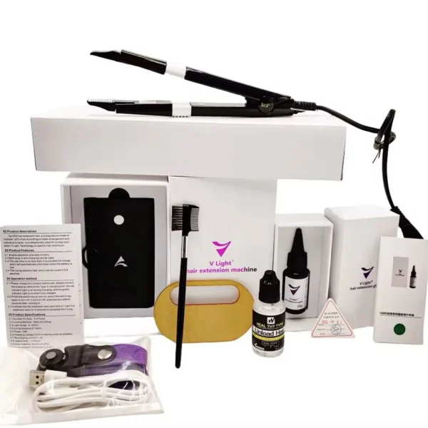 V-Light Technology Hair Extension Machine Black Hair Extension Tools Kit Set for Human Hair Extensi with V light Hair Glue