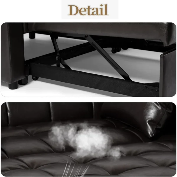 Convertible Sofa Bed, 3-in-1 Multi-Functional Faux Leather Sleeper Couch Pull-Out Bed, 48'' Loveseat Bed Chaise Lounge - Image 5