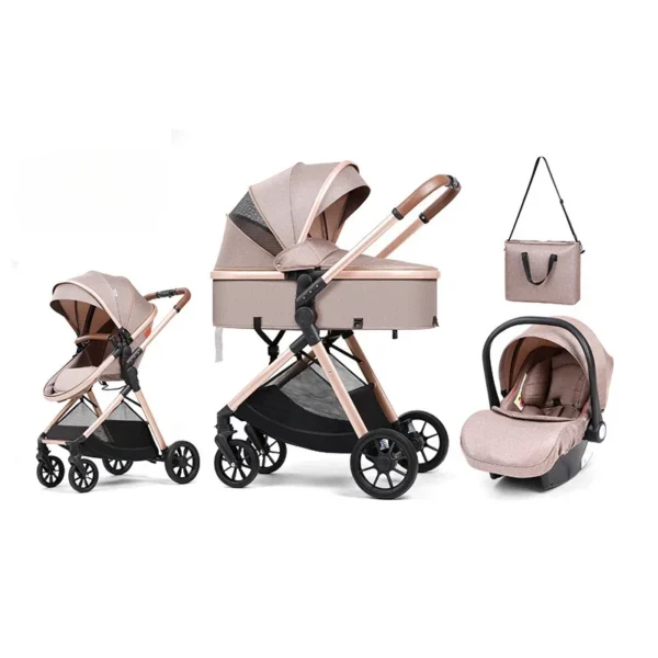 3 in 1 multifunctional baby stroller equipped with car seats for sitting and lying down, lightweight and comes with a mommy bag - Image 3