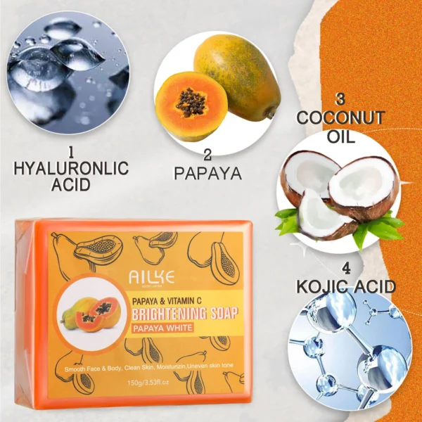 AILKE Skin Whitening Handmade Soap -Organic Papaya Soap For Black Spots, Clean Stains, Improves Dull Skin, Face & Body & Hands - Image 3