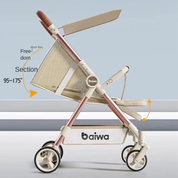 Lightweight Carry-on Stroller One-handed Foldable with Music Light Canopy for Babies Travel Awning Sitting and Lying Stroller - Image 3