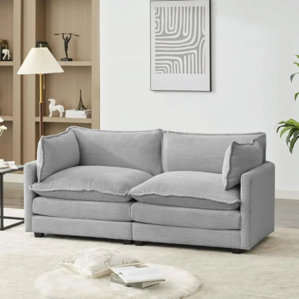 Comfy Cloud Couches Sectional Sofa, Corduroy Sectional Sofas Couches with 2 Movable Ottoman for Living Room(Navy, U Shape) - Image 6