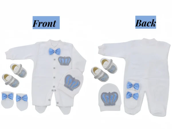 Dollbling Royal Bling Jewelry Crown Gift Clothing Sets Welcome Home Baby Rompers Mittens Bonnet Pajamas Outfit 4pcs Layette - Image 3