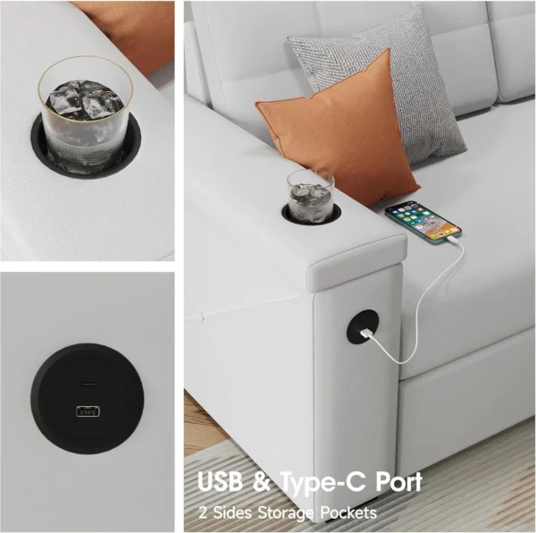 Vabches 74'' Loveseat Sofa 2 Seat Couch with 2 Drawers&2 Flip-up Storage Armlist Deep Seat Sofa Couch with USB Ports&Cup Holder - Image 2