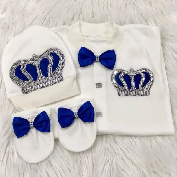 Dollbling Royal Bling Jewelry Crown Gift Clothing Sets Welcome Home Baby Rompers Mittens Bonnet Pajamas Outfit 4pcs Layette - Image 2