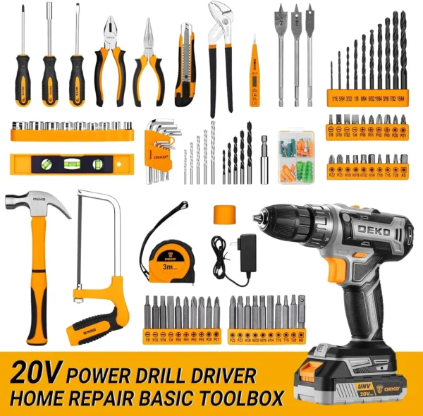 DEKO Cordless Drill Tool Kit Set: 20V Power Drill Tool Box with Battery Electric Drill Driver - Image 2