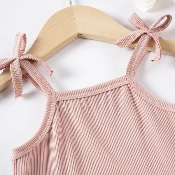 Summer children's set,bow decorated suspender with ruffled edge top, comfortable shorts, soft and comfortable fabric casual set - Image 3