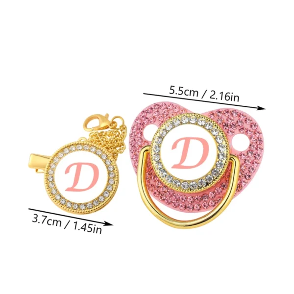 New Newborn Pacifiers for Babies Pink Rhinestones Personalized Pacifier Clip Lid Set 26 Name Initials Infant Nipple Teether Gift - Image 3