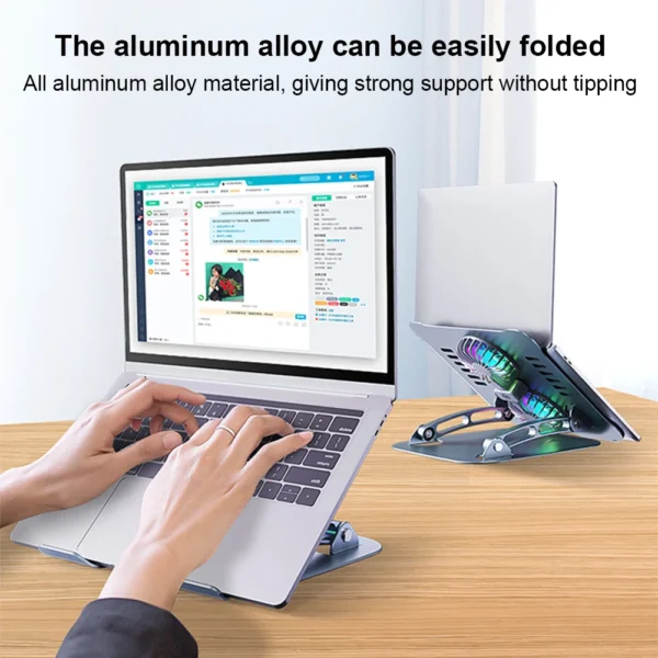Foldable Desktop Laptop Cooling Stand Anti-slip with 2 Cooling Fan Notebook Laptop Riser Metal Holder for Laptop Up To 15.6 Inch - Image 2