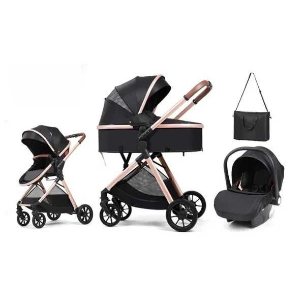 3 in 1 multifunctional baby stroller equipped with car seats for sitting and lying down, lightweight and comes with a mommy bag - Image 2