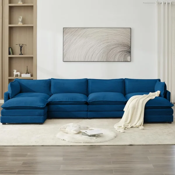 Comfy Cloud Couches Sectional Sofa, Corduroy Sectional Sofas Couches with 2 Movable Ottoman for Living Room(Navy, U Shape) - Image 5