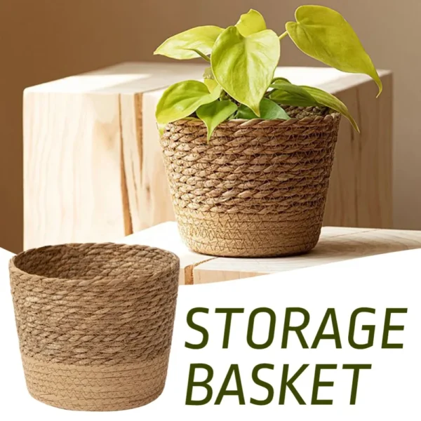 Straw Weaving Flower Plant Pot Wicker Basket Rattan Flowerpot Storage Basket Garden Flowerpot Handmade Woven Planter Basket - Image 2