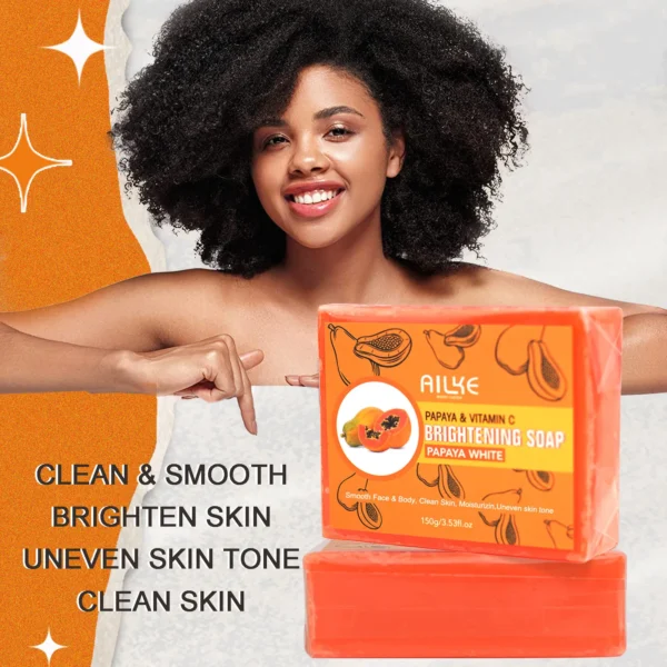 AILKE Skin Whitening Handmade Soap -Organic Papaya Soap For Black Spots, Clean Stains, Improves Dull Skin, Face & Body & Hands - Image 2