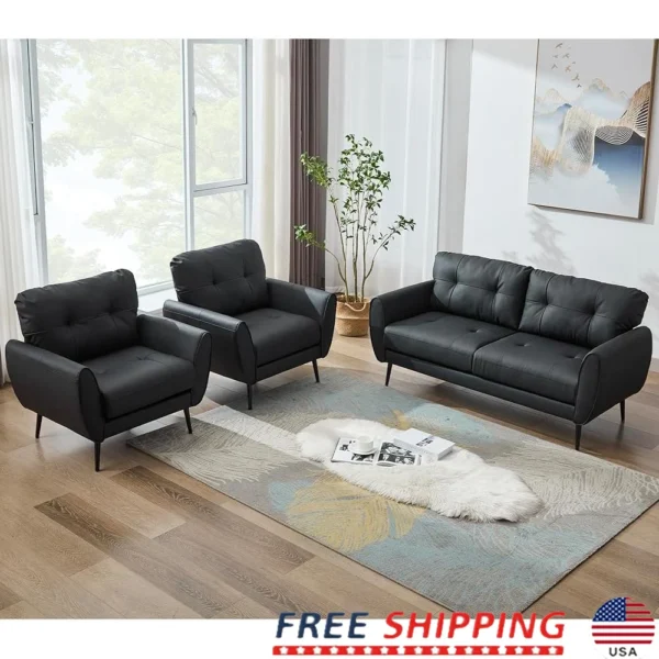 Mid Century Modern Loveseat Sofa Small Couch Ergonomic Tufted Cushion Stain Resistant Faux Leather Comfy 2 Seat Office Living