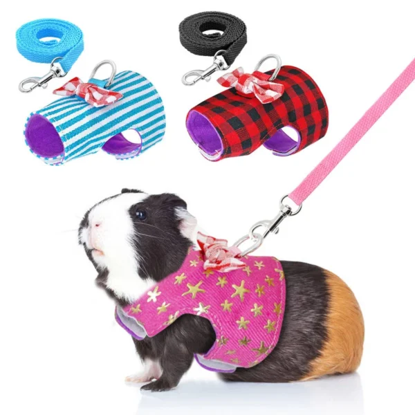 Hamster Small Pet Harness Rabbit Bowtie Striped Star Harness Vest Leash Traction Rope Baby Ferrets Rats Hamster Chest Strap - Image 2